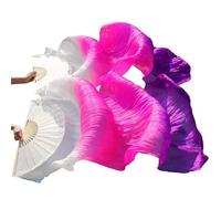 LSUAOSSUE Long dance fan, Belly Dance Imitation Silk Fan Veils Pack of 2 Multicolor 120x90cm(Color11-d)