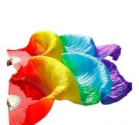 LSUAOSSUE Long dance fan, Belly Dance Imitation Silk Fan Veils Pack of 2 Multicolor 120x90cm(Color13-tw)