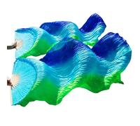 LSUAOSSUE Long dance fan, Belly Dance Imitation Silk Fan Veils Pack of 2 Multicolor 120x90cm(Color18-tw)