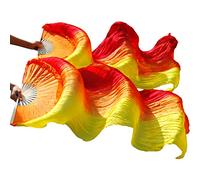 LSUAOSSUE Long dance fan, Belly Dance Imitation Silk Fan Veils Pack of 2 Multicolor 120x90cm(Color19-tw)