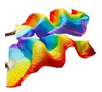 LSUAOSSUE Long dance fan, Belly Dance Imitation Silk Fan Veils Pack of 2 Multicolor 120x90cm(Color20-tw)