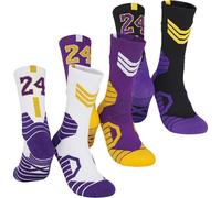 LSUDFHE Basketball Socks - Men & Women Athletic Running Compression Cushion Team Number Socks, 3pairs-24, Large