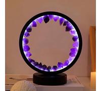 Lsunny Natural Crystal Lamp, Three Light Modes, Adjustable Brightness, USB Port Power Supply (Black Round Dark Amethyst)