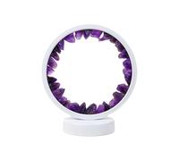 Lsunny Natural Crystal Lamp, Three Light Modes, Adjustable Brightness, USB Port Power Supply (White Round Dark Amethyst)