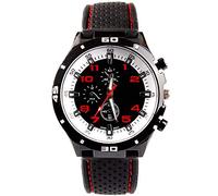 LsvtrUS Men's GT Racer Sport Watch Military Pilot Aviator Army Style Black Silicone Mens Watch, B-Red, Sport