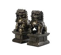 LSWKG Wealth Porsperity Pair of Fu Foo Dogs Guardian Lion Statues Traditional Chinese Guardian Lion Statues Resin Finish Feng Shui Decor for Indoor Outdoor Placement (Color : Bronze)