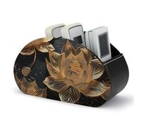 LSWQK TV Remote Control Holder with 5 Compartments, Boho Gold Flowers Printed Desktop Organizer Store Remote Storage Box for TV Remotes/Media Controllers/Office