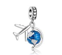 LSxAB Airplane and Earth Travel Charm Compatible with Pandora Charms Bracelets