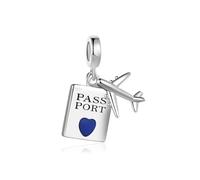 LSxAB Airplane Passport Travel Charm Compatible with Pandora Charms Bracelets and Necklaces