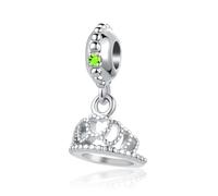 LSxAB August Green Birthstone Queen Crown Charm Birthday Gifts for Mother Girlfriend Daughter Her Women Compatible with Pandora Bracelets