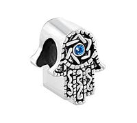 LSxAB Blue Evil Eye Hamsa Hand Amulet Charm Good Luck Jewellery Compatible with Pandora Charms Bracelets