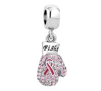 LSxAB Breast Cancer Awareness Charm Pink Ribbon Fight Boxing Glove Bead Charm Compatible with Pandora Charms Bracelets