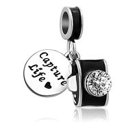 LSxAB Capture Life Travel Black Camera Charm Compatible with Pandora Charms Bracelets