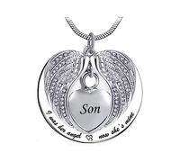 LSxAB Cremation Urn Memorial Necklaces That Hold Ashes for Son Keepsake Heart Angel Wing Pendant - I was His Angel Now He's Mine