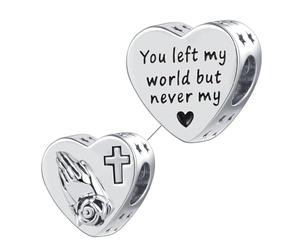 LSxAB Cross Praying Hands You Left My World But Never My Heart Charm Compatible with Pandora Charms Bracelets