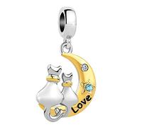 LSxAB Cute Cat Couple Sitting on The Moon Charms Compatible with Pandora Bracelets
