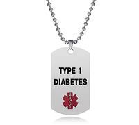 LSxAB Emergency Red Medical Alert ID Type 1 Diabetes Necklace for Men Women First Aid Seniors Health Alarm Pendant Stainless Steel Jewellery