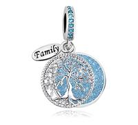 LSxAB Family Sparkling Blue Tree of Life Charms Compatible with Pandora Bracelets