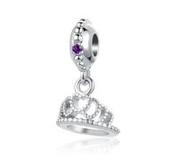 LSxAB February Purple Birthstone Queen Crown Charm Compatible with Pandora Bracelets Birthday Gifts for Mother Girlfriend Daughter Her Women