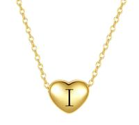 LSxAB Gold Plated Dainty I Initial Heart Pendant Necklaces for Women Adjustable Choker Tiny Letter Name Necklaces Stainless Steel Jewellery Gifts Perfect for Her Birthday