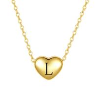 LSxAB Gold Plated Dainty L Initial Heart Pendant Necklaces for Women Adjustable Choker Tiny Letter Name Necklaces Stainless Steel Jewellery Gifts Perfect for Her Birthday