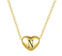 LSxAB Gold Plated Dainty N Initial Heart Pendant Necklaces for Women Adjustable Choker Tiny Letter Name Necklaces Stainless Steel Jewellery Gifts Perfect for Her Birthday