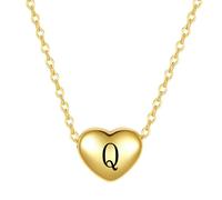 LSxAB Gold Plated Dainty Q Initial Heart Pendant Necklaces for Women Adjustable Choker Tiny Letter Name Necklaces Stainless Steel Jewellery Gifts Perfect for Her Birthday