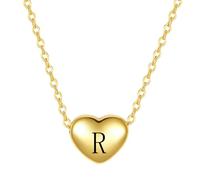 LSxAB Gold Plated Dainty R Initial Heart Pendant Necklaces for Women Adjustable Choker Tiny Letter Name Necklaces Stainless Steel Jewellery Gifts Perfect for Her Birthday