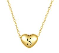 LSxAB Gold Plated Dainty S Initial Heart Pendant Necklaces for Women Adjustable Choker Tiny Letter Name Necklaces Stainless Steel Jewellery Gifts Perfect for Her Birthday