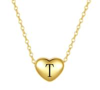 LSxAB Gold Plated Dainty T Initial Heart Pendant Necklaces for Women Adjustable Choker Tiny Letter Name Necklaces Stainless Steel Jewellery Gifts Perfect for Her Birthday