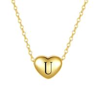 LSxAB Gold Plated Dainty U Initial Heart Pendant Necklaces for Women Adjustable Choker Tiny Letter Name Necklaces Stainless Steel Jewellery Gifts Perfect for Her Birthday