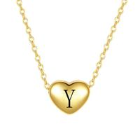 LSxAB Gold Plated Dainty Y Initial Heart Pendant Necklaces for Women Adjustable Choker Tiny Letter Name Necklaces Stainless Steel Jewellery Gifts Perfect for Her Birthday