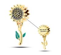 LSxAB Gold Plated Sunflower You are My Sunshine Charm Compatible with Pandora Charms Bracelets