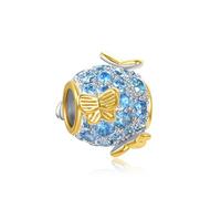 LSxAB Gold Tone Butterfly Sparkling Blue Crystal Charm Compatible with Pandora Charms Bracelets