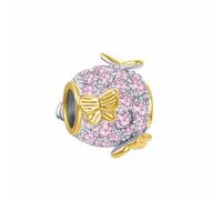 LSxAB Gold Tone Butterfly Sparkling October Birthstone Pink Crystal Charm Compatible with Pandora Charms Bracelets