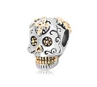 LSxAB Gold Tone Halloween Cross Skull Charm Compatible with Pandora Charms Bracelets