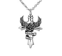 LSxAB Grandpa Ashes Memorial Cremation Urn Necklace Angel Wing Rose Cross Family Keepsake Pendant Jewellery to Hold Ashes