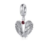 LSxAB Guardian Angel Wings Charm with January Red Birthstone Birthday Charms Compatible with Pandora Bracelets for Women
