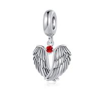 LSxAB Guardian Angel Wings Charm with July Red Birthstone Birthday Charms Compatible with Pandora Bracelets for Women
