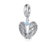 LSxAB Guardian Angel Wings Charm with March Blue Birthstone Birthday Charms Compatible with Pandora Bracelets for Women