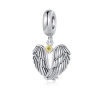LSxAB Guardian Angel Wings Charm with November Yellow Birthstone Birthday Charms Compatible with Pandora Bracelets for Women