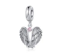 LSxAB Guardian Angel Wings Charm with October Pink Birthstone Birthday Charms Compatible with Pandora Bracelets for Women