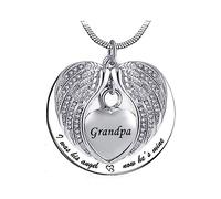 LSxAB Heart Angel Wing Memorial Cremation Urn Ashes Necklaces for Grandpa Keepsake Pendant Ashes Holder - I was His Angel Now He's Mine