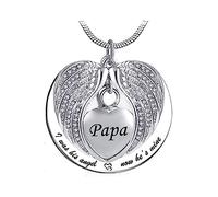 LSxAB Heart Angel Wing Memorial Cremation Urn Ashes Necklaces for Papa Keepsake Pendant Ashes Holder - I was His Angel Now He's Mine