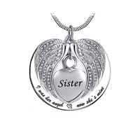 LSxAB Heart Angel Wing Memorial Cremation Urn Ashes Necklaces for Sister Keepsake Pendant Ashes Holder - I was His Angel Now He's Mine