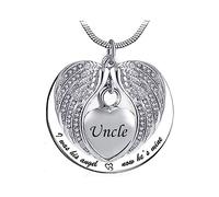 LSxAB Heart Angel Wing Memorial Cremation Urn Ashes Necklaces for Uncle Keepsake Pendant Ashes Holder - I was His Angel Now He's Mine