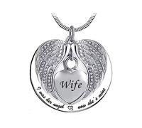 LSxAB Heart Angel Wing Memorial Cremation Urn Ashes Necklaces for Wife Keepsake Pendant Ashes Holder - I was His Angel Now He's Mine