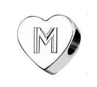 LSxAB Heart Letter M Initial Charms Alphabet Name Anniversary Charm Compatible with Pandora Bracelets