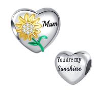 LSxAB Heart Love Mum You are My Sunshine Sunflower Charm Compatible with Pandora Charms Bracelets