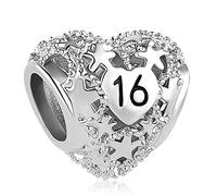 LSxAB Heart Love Sweet 16th Happy Birthday Charm Compatible with Pandora Bracelets